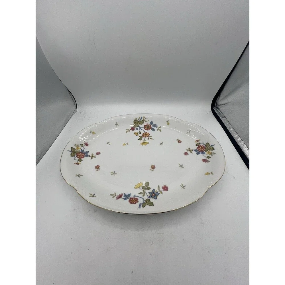 Bristol Brittney Platter Floral Red Yellow Flowers Gold Trim Japan N7440
